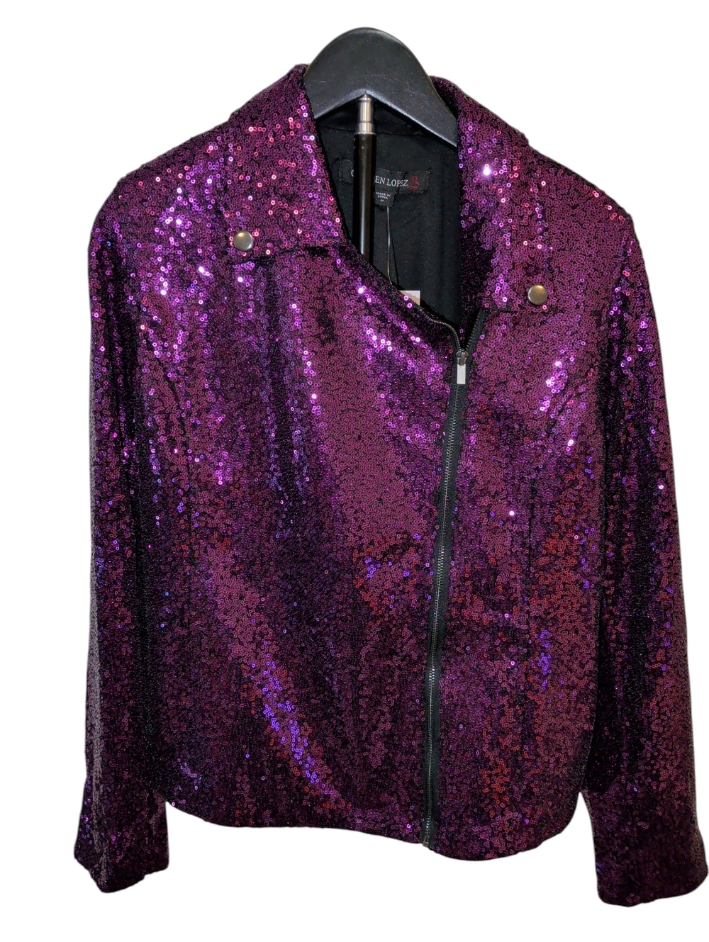 New Colleen Lopez Sequin Purple Moto Jacket - Picture 4 of 7